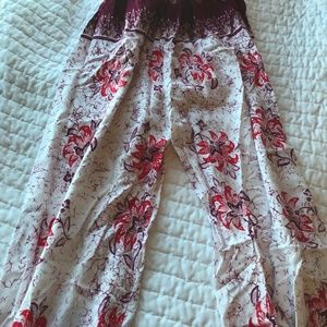 tribal tropical floral red / pink cotton pants